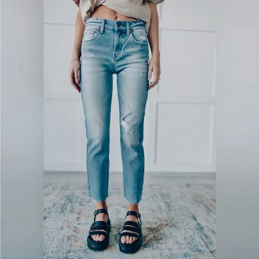 Pistola Monroe High Rise Slim Straight Cigarette Raw Hem in Dolores Park Wash 26 - Picture 13 of 13